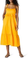 Amazon Essentials Women's Fit and Flare Empire Waist Sweetheart Neck Cotton Sateen Tiered Maxi Dress, Golden Yellow, Medium