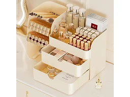 Booklov Small Makeup Organizer for Vanity Countertop, Cream