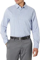 Amazon Essentials Men's Slim-Fit Long-Sleeve Stretch Dress Shirt, White, Grid Check, X-Small
