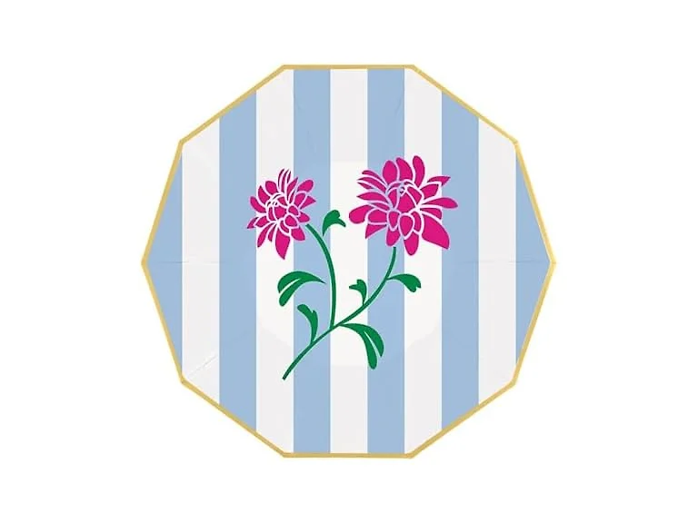 Disposable Paper Plates, 8-Count, Blue Pink Mahjong Floral