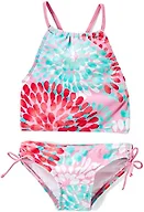 Kanu Surf Girls' Big Daisy Halter Tankini Beach Sport 2-Piece Swimsuit, Pink, 14