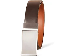 Amazon Essentials Men's Leather Reversible Plaque Dress Belt, Brown/Tan, 32
