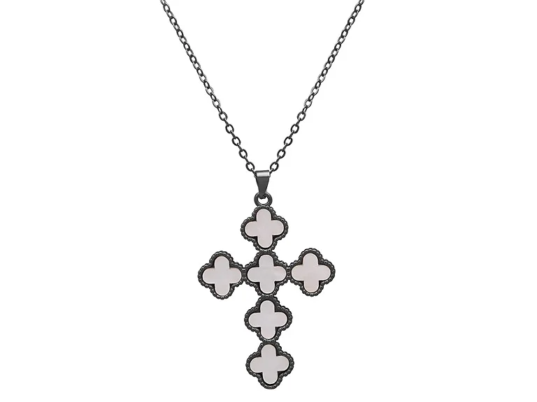 Black And White Clover Cross Pendant