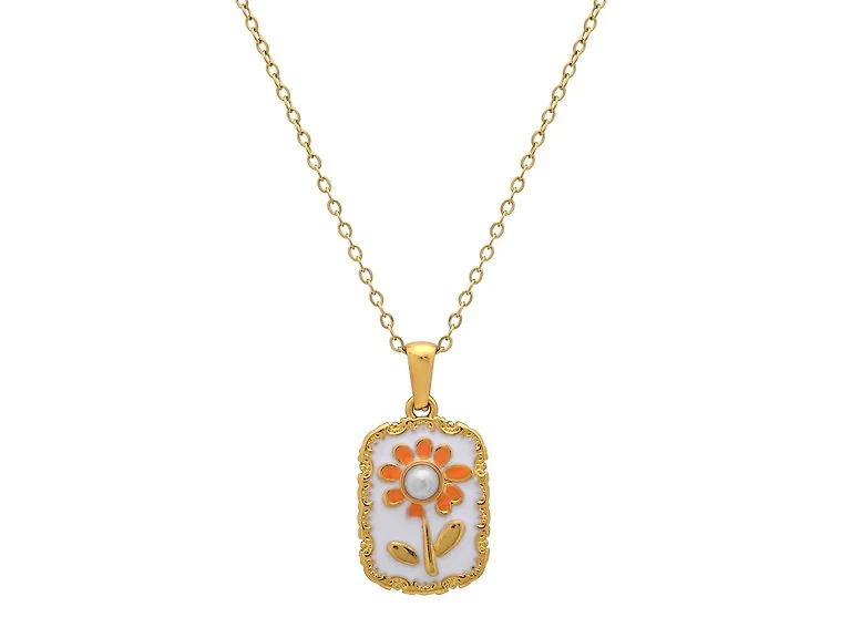 18K Gold Orange Flower Dog Tag Pendant