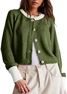 UNCLECAT Womens Cropped Cardigan Sweaters - Army Green, Small