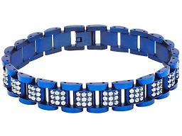 Blackjack Jewelry S-BJB256BL Stainless Steel Classic Link CZ Bracelet Blue 