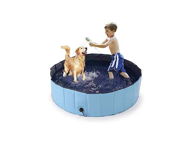 OWNPETS Foldable Pet Pool with Bath Brush, C