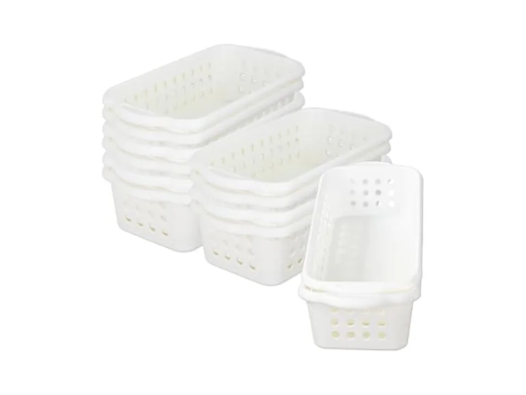 Cetomo Plastic Storage Baskets with Handle, White, 12 Pack 