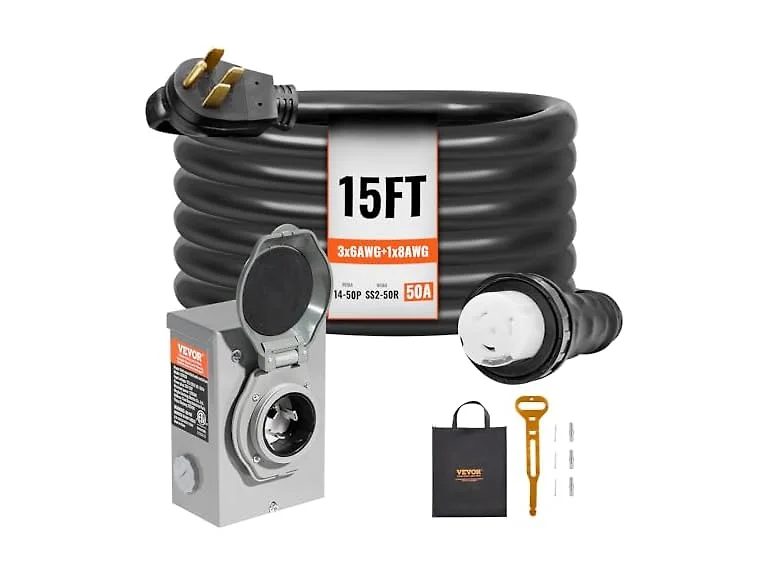 50 Amp Generator Cord and Power Inlet Box Kit