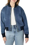 Amazon Essentials Women's Relaxed-Fit Denim Bomber Jacket, Medium Blue Vintage, Medium