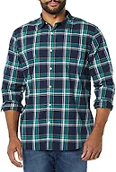 Amazon Essentials Men's Long-Sleeve Slim-Fit Stretch Poplin Shirt Shirt, Navy/Green, Plaid, Small