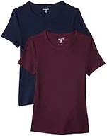 Amazon Essentials Women's Slim-Fit Short-Sleeve Crewneck T-Shirt, Pack of 2, Burgundy/Navy, XX-Large