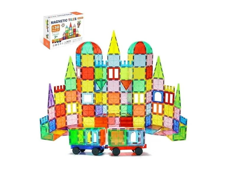 EchoPlan 130PCS Magnetic Tiles w/2 Cars