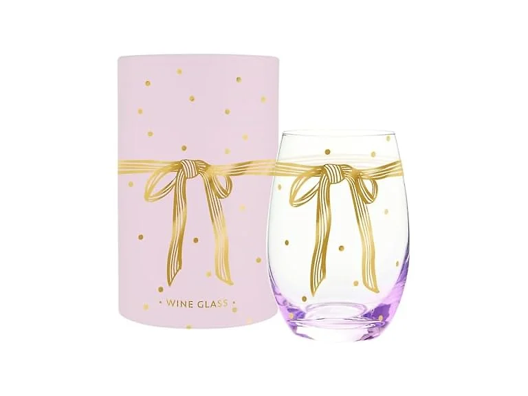 Stemless Christmas Wine Glass with Gold Foil