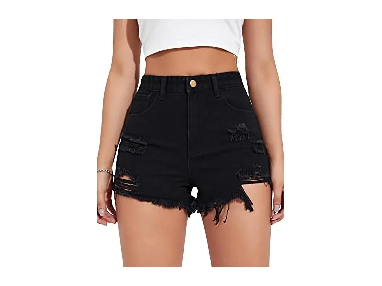 Wdirara Women High Waisted Raw Hem Ripped Shorts