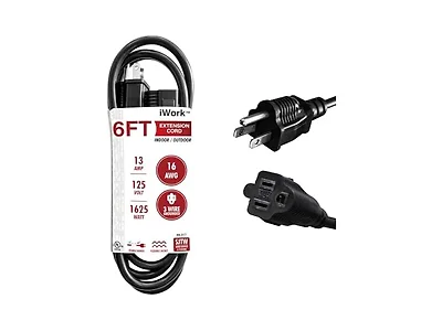 iWork 6ft Black Extension Cord, 16/3