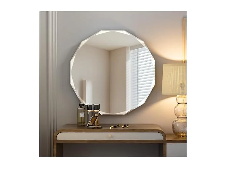 SNUGACE Beveled Edge Round Bathroom Vanity Mirror, 24”
