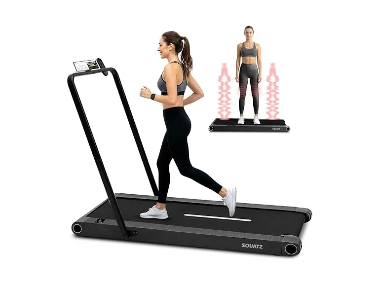 Squatz 2‑in‑1 Treadmill w/ Handlebar & Vibration Plates (Matte Black)