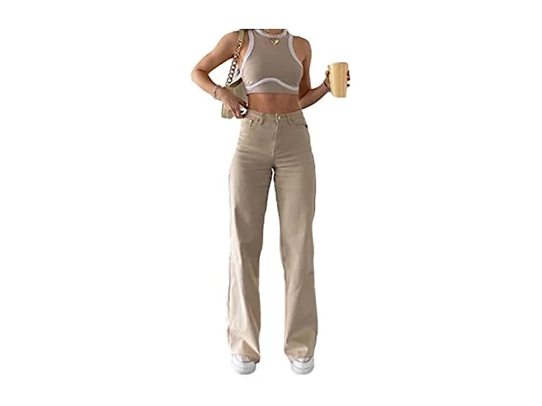Xbtclxebco Women (S) High Waisted Wide Trousers