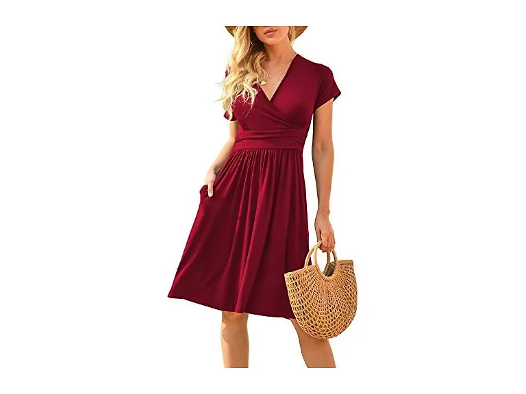 Lilbetter Women Summer Casual Short Dress Wine