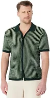 Amazon Essentials Men's Relaxed-Fit Short Sleeve Button-Down Resort Knit Button Down Shirt, Dark Green Stripe Knit, XX-Large
