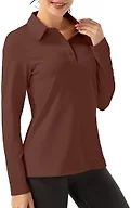 FKEEP Women Long Sleeve Polo Shirt Golf Sport Top Athletic Sportswear Tennis Activewear (Cinnamon, L)