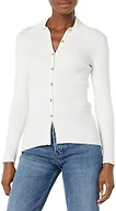 Amazon Essentials Women's Fine Gauge Stretch Polo Ribbed Long Sleeve Sweater Cardigan, Ivory, X-Small