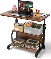QZMDSM Portable Rolling Desk on Wheels Adjustable Height Desks for Small Spaces, 32" Computer Desk Drafting Tables with Storage Shelves for Home Office
