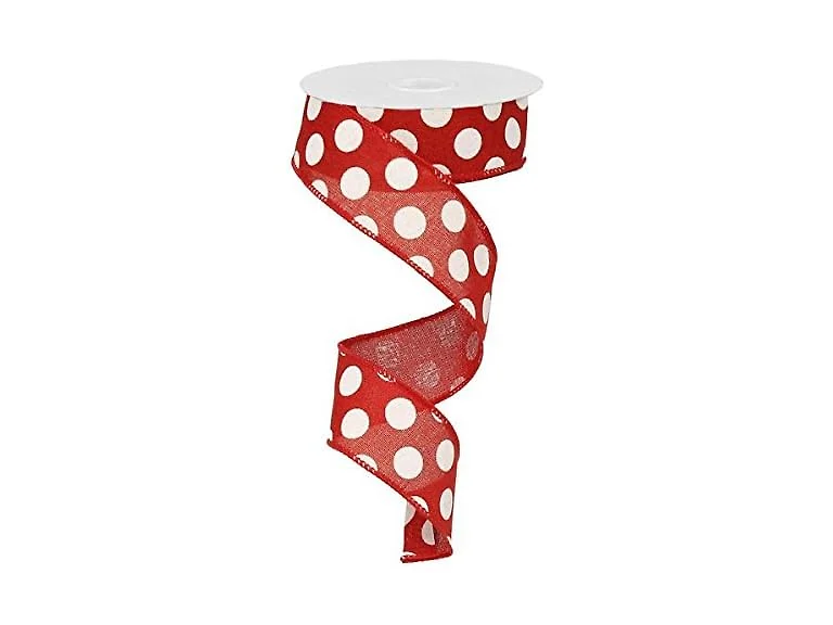 Polka Dot Wired Edge Ribbon (1.5", Red