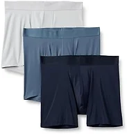 Amazon Essentials Men's Microfibre 4-Way Stretch Boxer Shorts Underwear, Pack of 3, Navy Blue/Blue/Light Gray, Small