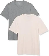 Amazon Essentials Men's Cotton Short-Sleeve V-Neck T-Shirts, Pack of 2, Heather Grey/Pale Pink, X-Small