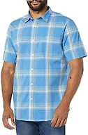 Amazon Essentials Men's Slim-Fit Short-Sleeve Poplin Shirt, Light Blue Orange Plaid, X-Small