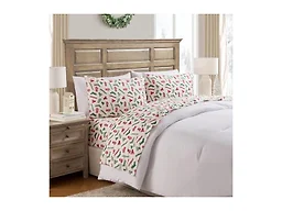 Hallmark - Holiday Sheets, 4-Piece Soft Brushed Cotton Sheet Set with Matching Pillowcase (Winters Multi, Full)