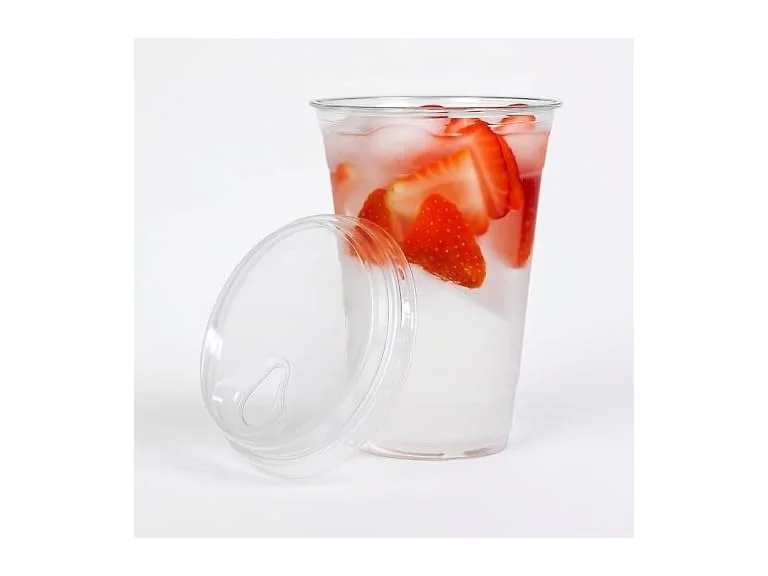 TLAPS 24 oz Clear PET Plastic Cups with Sip Lids 100 Sets 