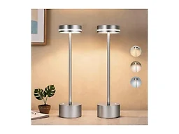 LZXYUYU Cordl ess Table Lamp Rechargeable, Touch Desk Lamp with 5000mAh Battery, 3 Color Dimmable Light, Small Portable Aluminum Light for Outdoor/Patio/Dining/Tabletop/Bar, Home Decor (Silver 2PK)