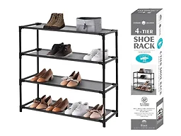 J&V Textiles 6920-BK 4-Tier Shoe Storage and Organizer Rac