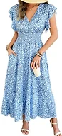HEBELD Casual Summer Maxi Dresses for Women, Blue Floral, Medium