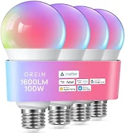 OREiN Matter Smart Light Bulbs A21, Works with Alexa/Apple Home/Google