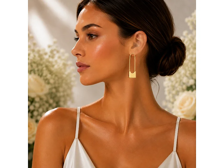 18K Gold Plated Padlock Drop Earrings