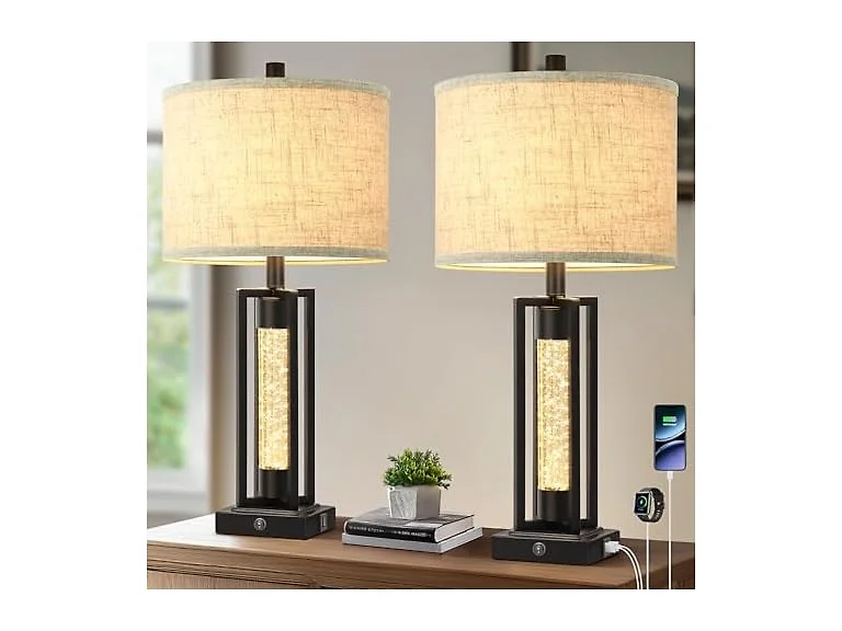 26’’ Farmhouse Table Lamps with Crystal Night Light Set of 2