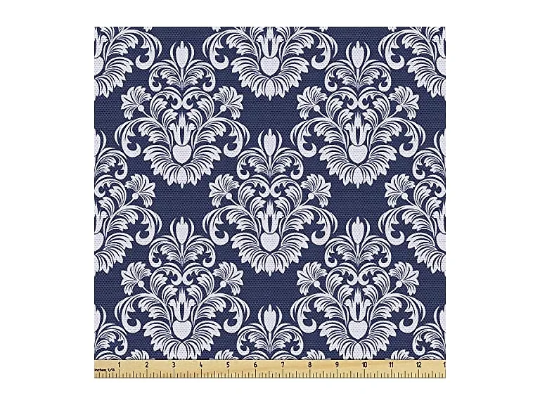 Ambesonne Damask Fabric by The Yard, Abstract Floral