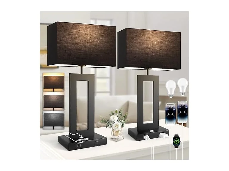 Kondras 3 Color Temperatures Black Table Lamps Set of 2