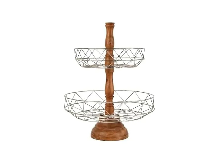 2-Tier Fruit Basket Metal Wood