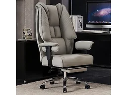 EXCEBET Big and Tall Office Chair 400lbs Wide Seat, Leather High Back Executive Office Chair with Foot Rest, Ergonomic Chairs Lumbar Support for Lower Back Pain Relief (Light Grey)