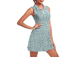 FKEEP Women's Golf Tennis Dress Athletic Workout Dress with Shorts and Pockets (Green Leopard, M)