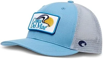Costa Del Mar Mens Costa Patch Velcro Trucker Hat, Low Tide/White, One Size