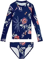 Kanu Surf Girls' Long Sleeve Rashguard UPF 50+ Two Piece Swim Set, Reese Navy, 12