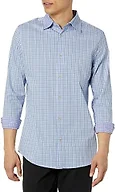 Amazon Essentials Men's Regular Fit Long Sleeve Wrinkle Resistant Stretch Dress Shirt, Blue White Grid Check, 6X-Large Big