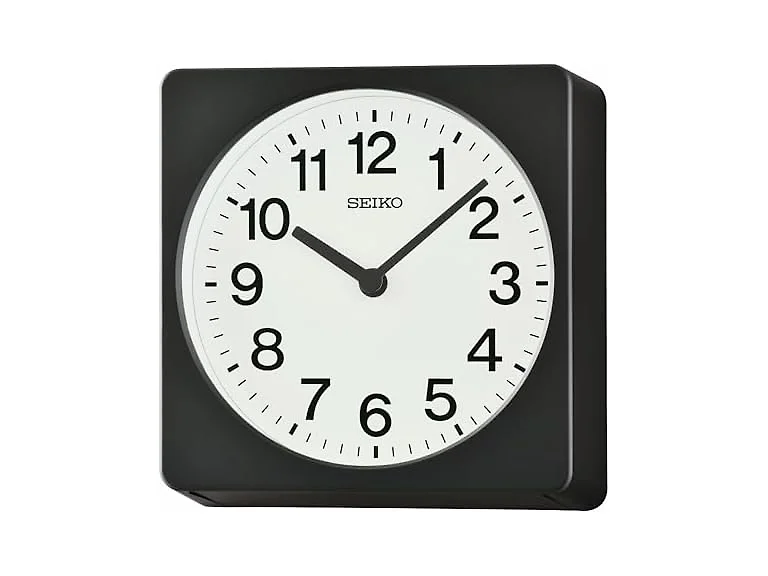 SEIKO Square Non Ticking Wall Clock, Black, 7.7 Inches