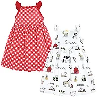 Hudson Baby Infant and Toddler Girl Cotton Dresses Farm, 0-3 Months